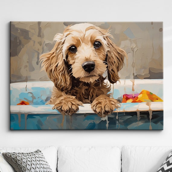 Colorful Cockapoo Dog Pet Abstract Modern Oil Painting Wall Art Framed Canvas Poster Print Home Kitchen Office Room Decor Gifts