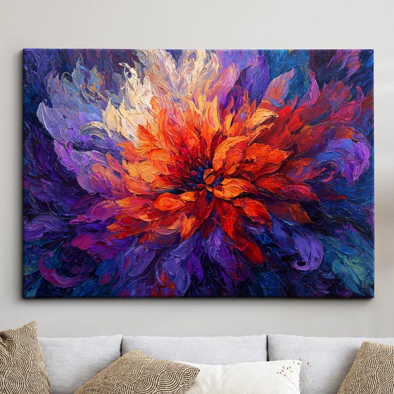 Flowers Abstract Flower Painting Colorful Floral Wall Art Oil Style Framed Canvas Poster Print Home Kitchen Office Room Gifts