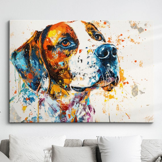 Colorful Beagle Dog Pet Abstract Modern Oil Painting Wall Art Framed Canvas Poster Print Home Kitchen Office Room Decor Gifts