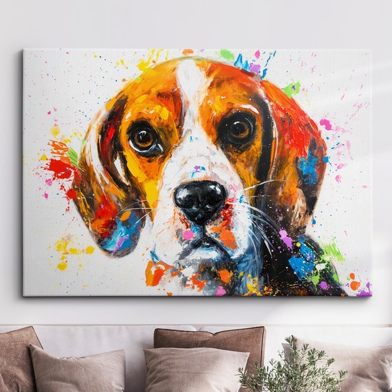 Colorful Beagle Dog Pet Abstract Modern Oil Painting Wall Art Framed Canvas Poster Print Home Kitchen Office Room Decor Gifts