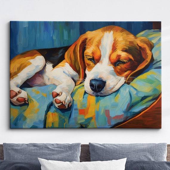 Baby Beagle Abstract Dog Puppy Pet Animal Oil Painting Splatter Wall Art Framed Canvas Poster Print Home Kitchen Office Room Decor Gifts