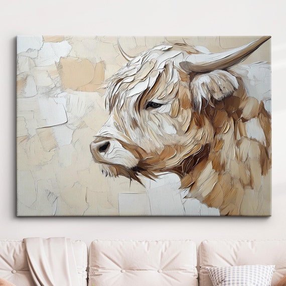 Highland Scottish Cow Painting Abstract Modern Wall Art Framed Canvas Poster Print Homeoffice Room Decor Gifts