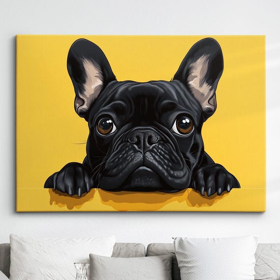 Yellow French Bulldog Dog Pet Abstract Modern Oil Painting Wall Art Framed Canvas Poster Print Home Kitchen Office Room Decor Gifts