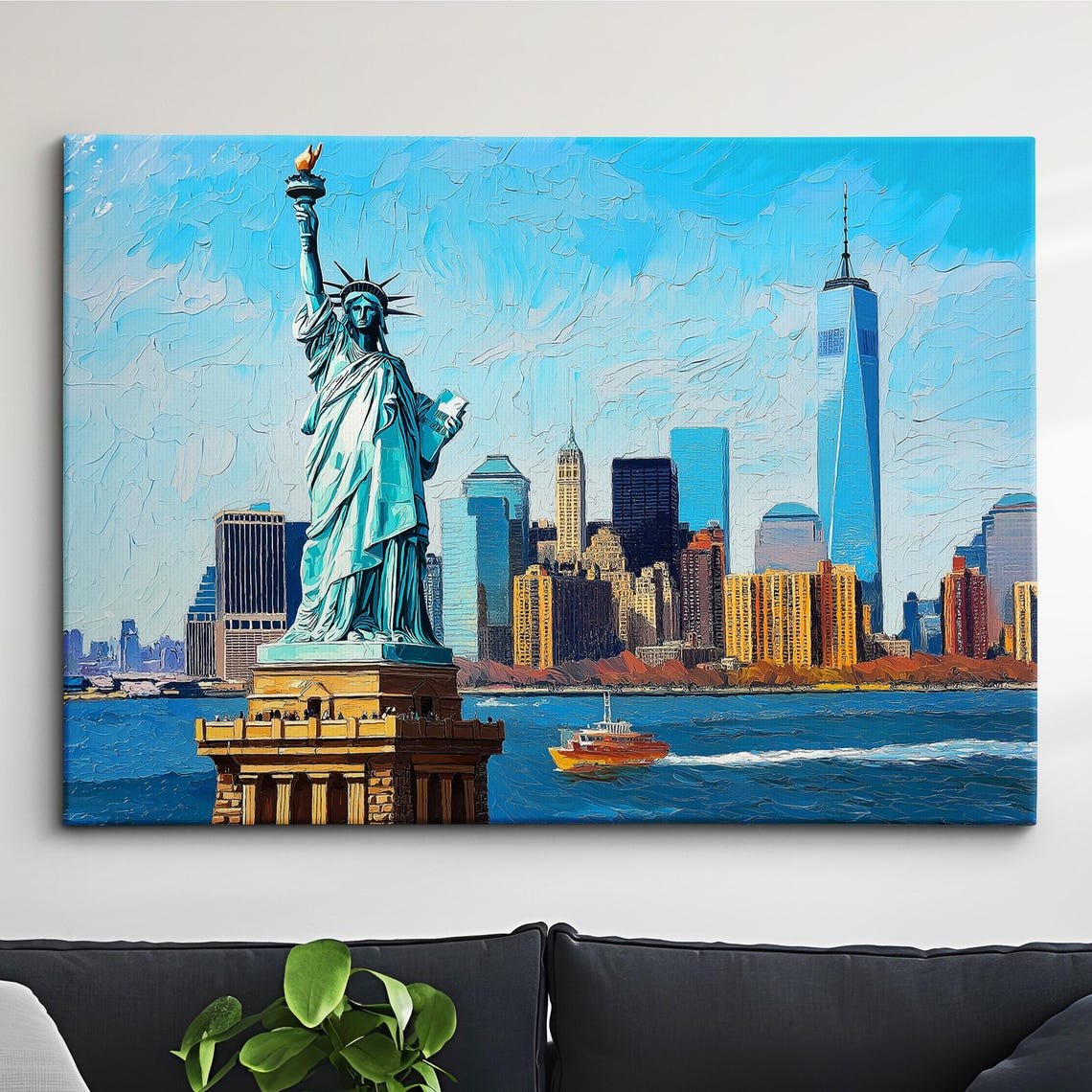 Statue Of Liberty Oil Painting Landmark Travel Landscape New York Wall Art Framed Canvas Poster Print Home Decor Living Room Gifts