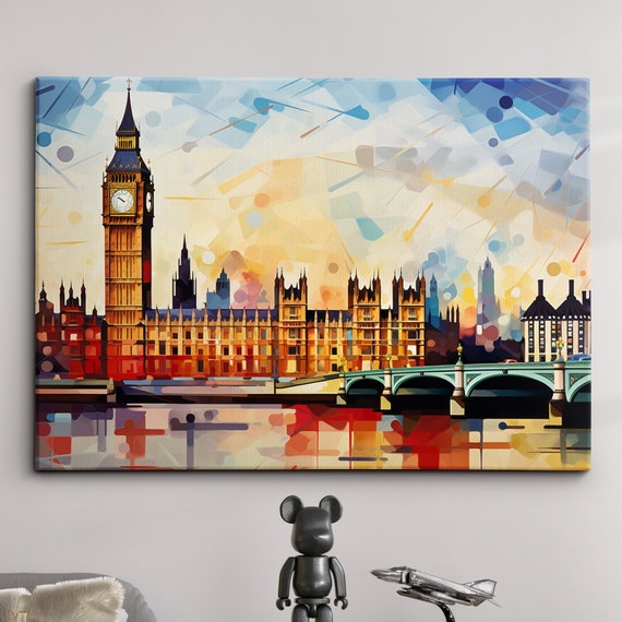 London Bridge Abstract Oil Painting Paint Colourful Uk Big Ben Wall Art Framed Canvas Poster Print Homeoffice Room Decor Gifts