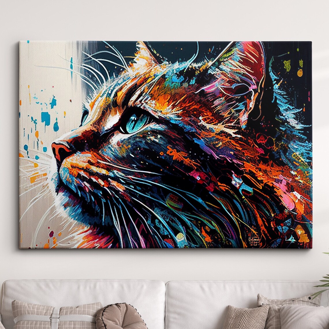 Cat Paint Splash Abstract Modern Art Print
