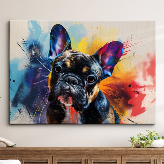 Colorful French Bulldog Dog Pet Abstract Modern Oil Painting Wall Art Framed Canvas Poster Print Home Living Room Decor Gift Ideas