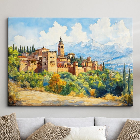 The Alhambra Spanish Landmark Abstract Oil Painting Wall Art Framed Canvas Poster Print Home Kitchen Office Room Decor Travel Gifts