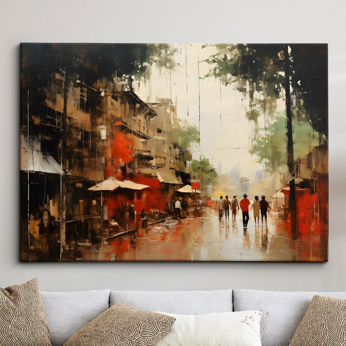 Bangkok Street Inspired Thailand Landmark Oil Painting Watercolor Wall Art Framed Calming Canvas Poster Print Homeoffice Room Decor Gifts