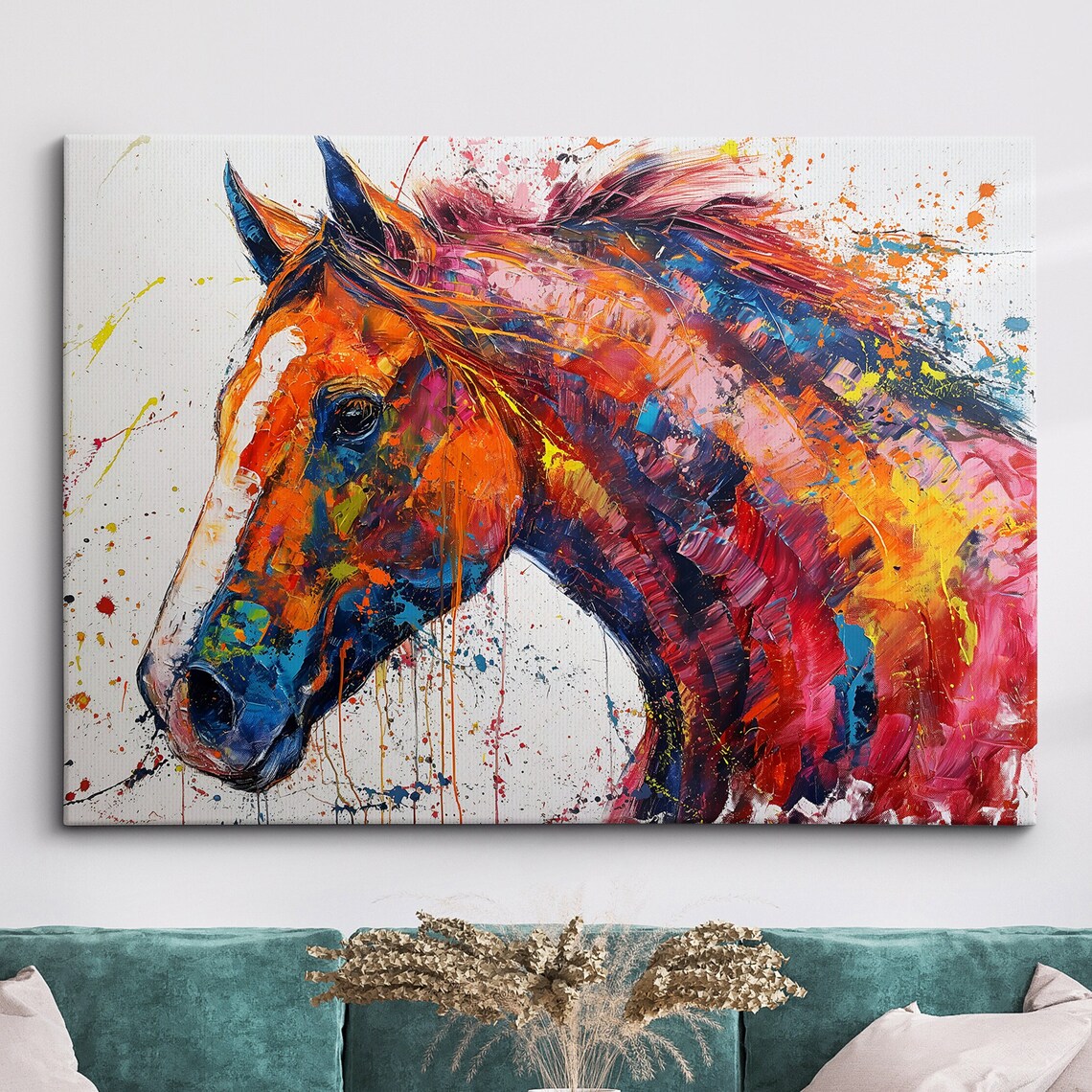 Colorful Horse Portrait Paint Splatter Abstract Animal Poster