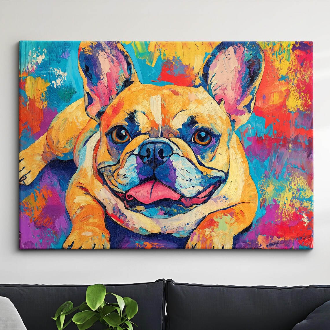 Fawn French Bulldog Lying Down Tongue Out Happy Dog Portrait Poster