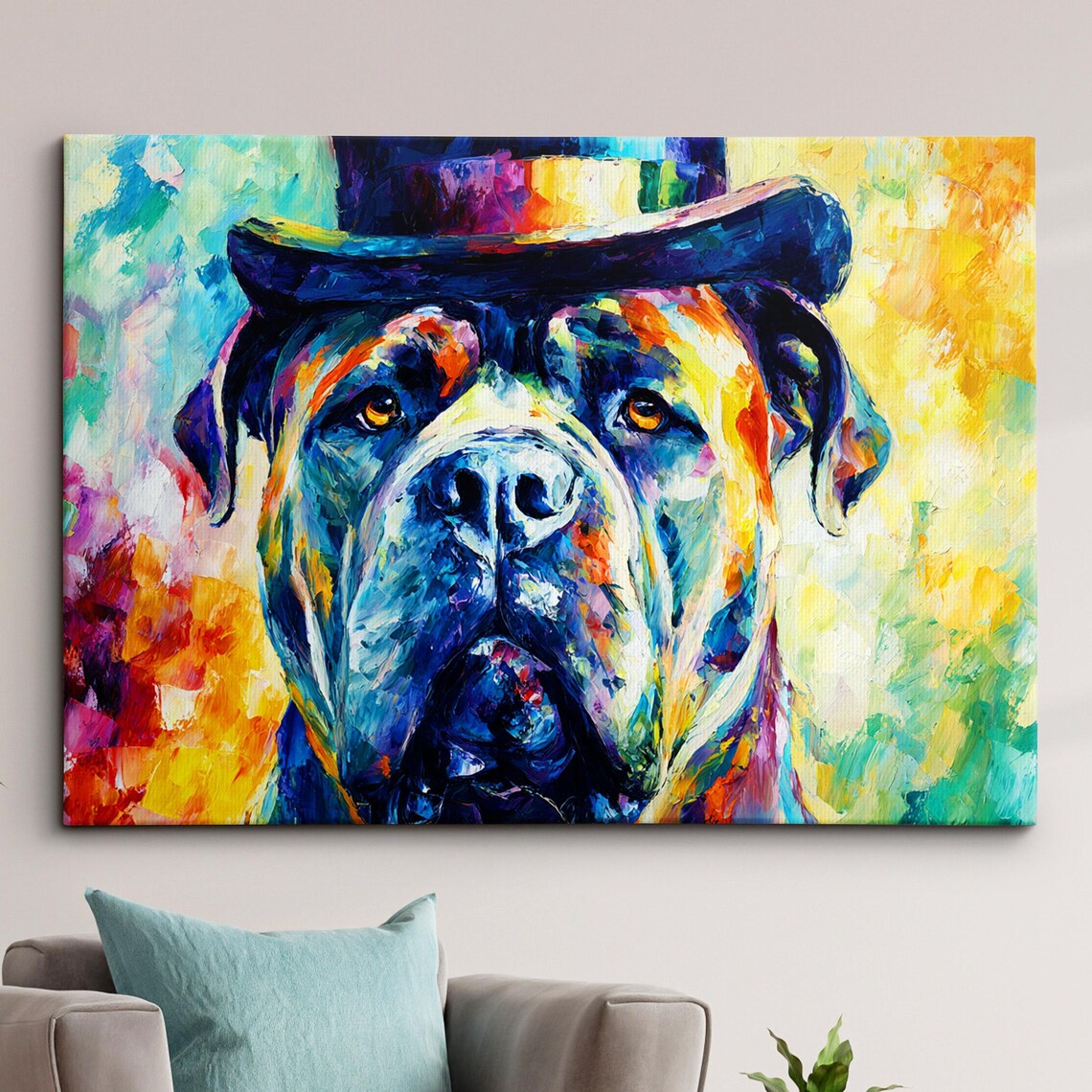 Cane Corso in Top Hat Colorful Abstract Splatter Oil Painting Poster