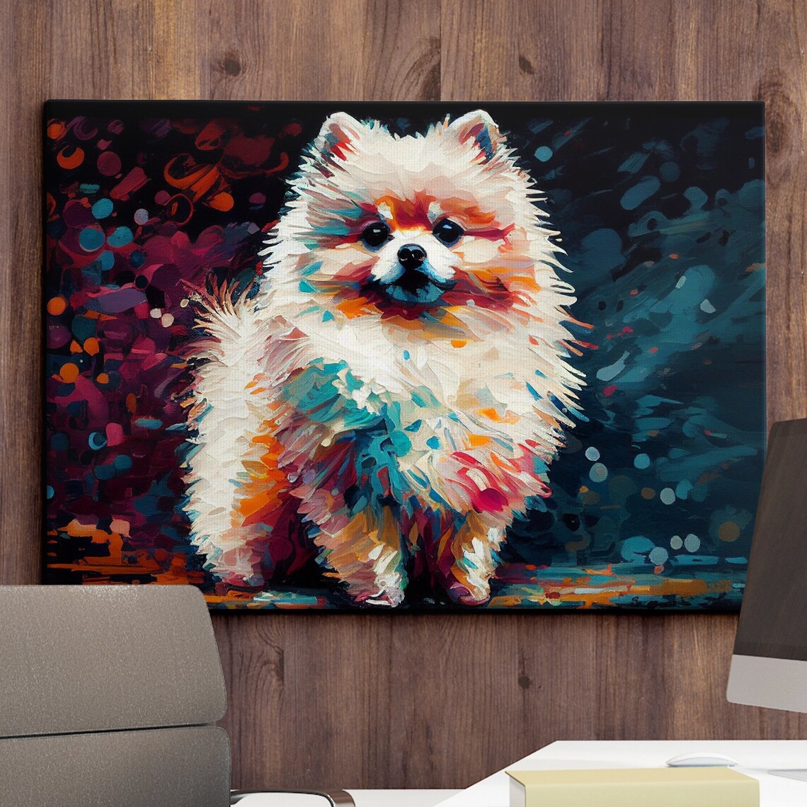 Pomeranian Dog Abstract Oil Painting Art Print