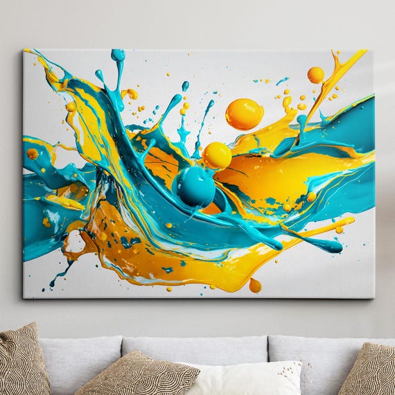Colorful Paint Splash Abstract Oil Painting Splatter Style Wall Art Framed Canvas Poster Print Home Kitchen Office Room Decor Gifts