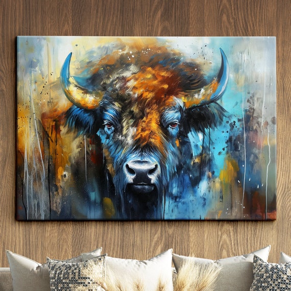 Highland Cow Animal Abstract Oil Painting Colourful Paint Splatter Style Wall Art Framed Canvas Poster Print Homeoffice Room Decor Gifts