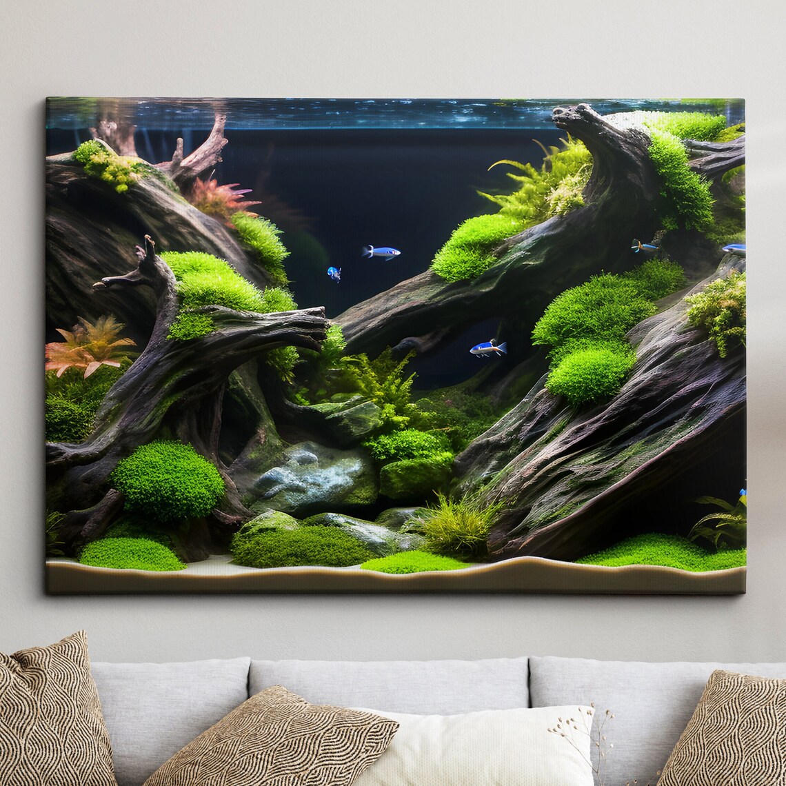 Mossy Driftwood Aquascape Aquarium Fish Tank Neon Tetras Poster