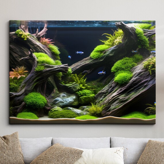 Fish Tank Water Aquascape Feature Aquatic Lover Wall Art Framed Canvas Poster Print Home Office Bedroom Games Room Decor