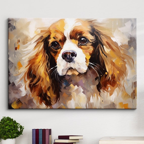 Cavalier King Charles Spaniel Crown Dog Pet Abstract Modern Painting Wall Art Framed Canvas Poster Print Home Kitchen Office Room Decor