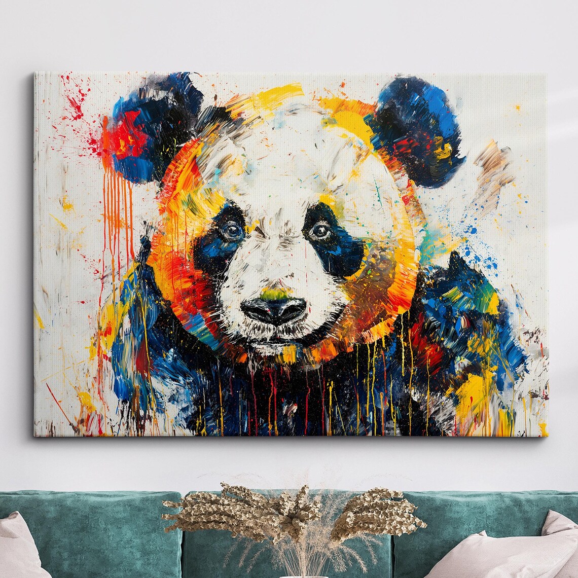 Colorful Panda Face Paint Splatter Abstract Animal Wall Poster
