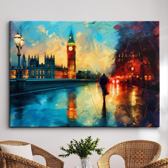 London Bridge Abstract Oil Painting Paint Colourful Uk Big Ben Wall Art Framed Canvas Poster Print Homeoffice Room Decor Gifts