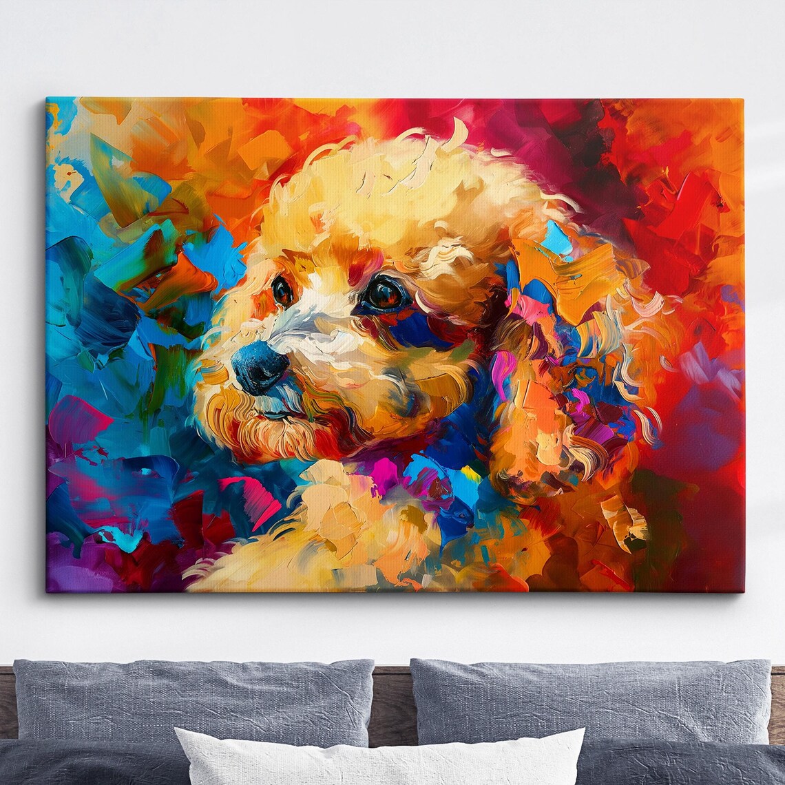 Colorful Poodle Puppy Portrait Abstract Oil Painting Art Poster