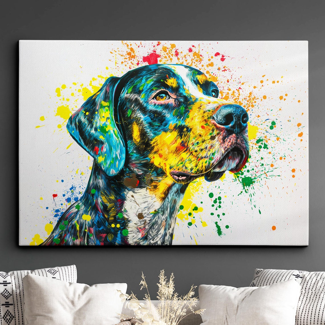 English Pointer Portrait Yellow Green Splash Abstract Art Poster