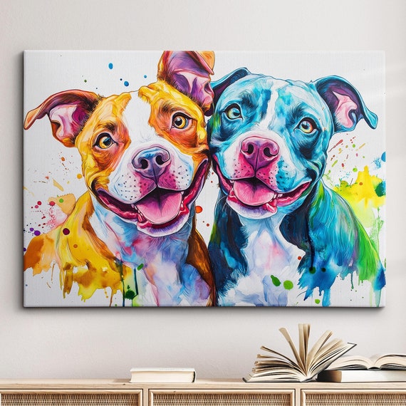 Pit Bulls Paint Splash Abstract Dog Pet Animal Painting Splatter Wall Art Framed Canvas Poster Print Home Kitchen Office Room Decor