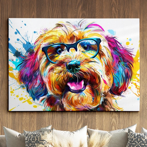 Colorful Goldendoodle Dog Pet Abstract Modern Oil Painting Wall Art Framed Canvas Poster Print Home Kitchen Office Room Decor Gifts