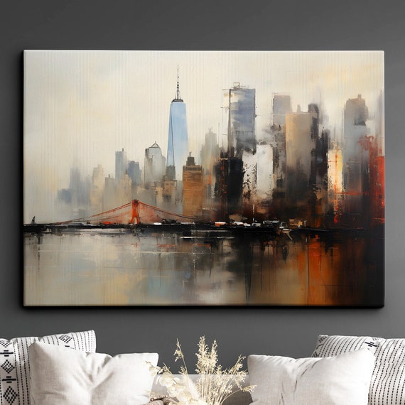 New York City Skyline Bridge Oil Painting Style Art Print
