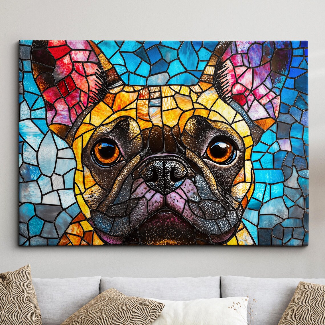 Golden Fawn French Bulldog Stained Glass Close Up Portrait Poster
