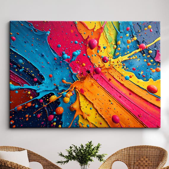 Colorful Paint Splash Abstract Oil Painting Splatter Style Wall Art Framed Canvas Poster Print Home Kitchen Office Room Decor Gifts