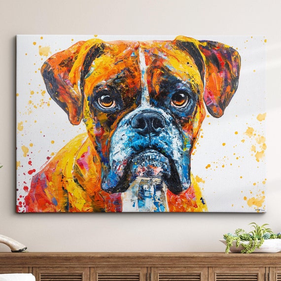 Colorful Boxer Dog Pet Abstract Modern Oil Painting Wall Art Framed Canvas Poster Print Home Kitchen Office Room Decor Gifts