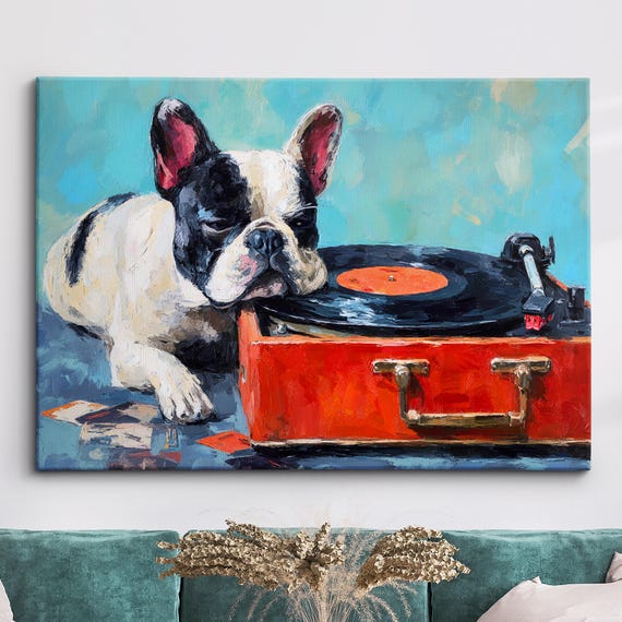 Abstract French Bulldog Sleeping Pet Dog Oil Painting Style Wall Art Framed Calming Canvas Poster Print Homeoffice Decor Gifts