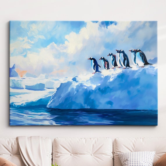 Penguin Animal Abstract Oil Painting Colourful Paint Splatter Style Wall Art Framed Canvas Poster Print Homeoffice Room Decor Gifts