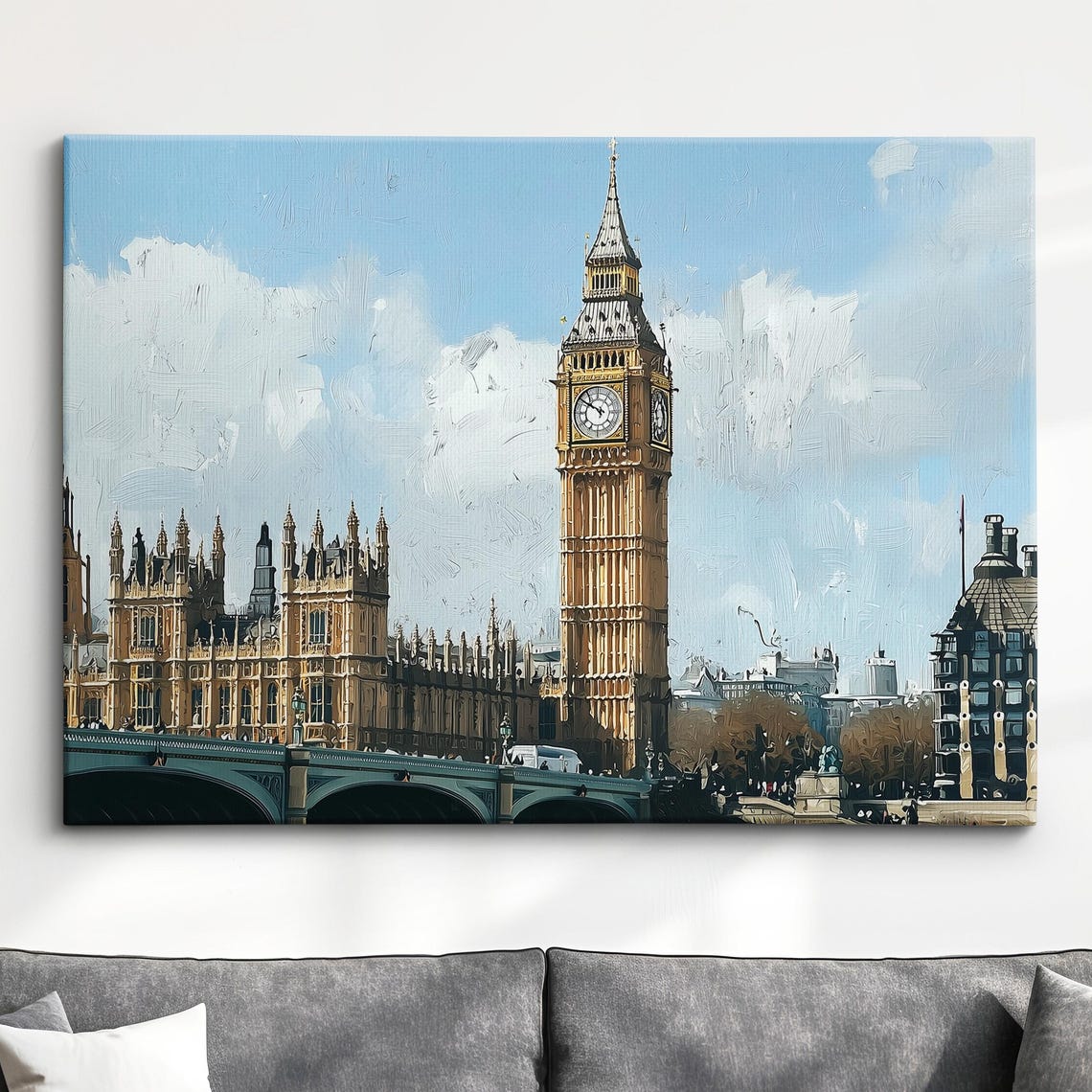 Big Ben London Oil Painting Landmark Travel Landscape Wall Art Framed Canvas Poster Print Home Decor Living Room English Uk Gifts