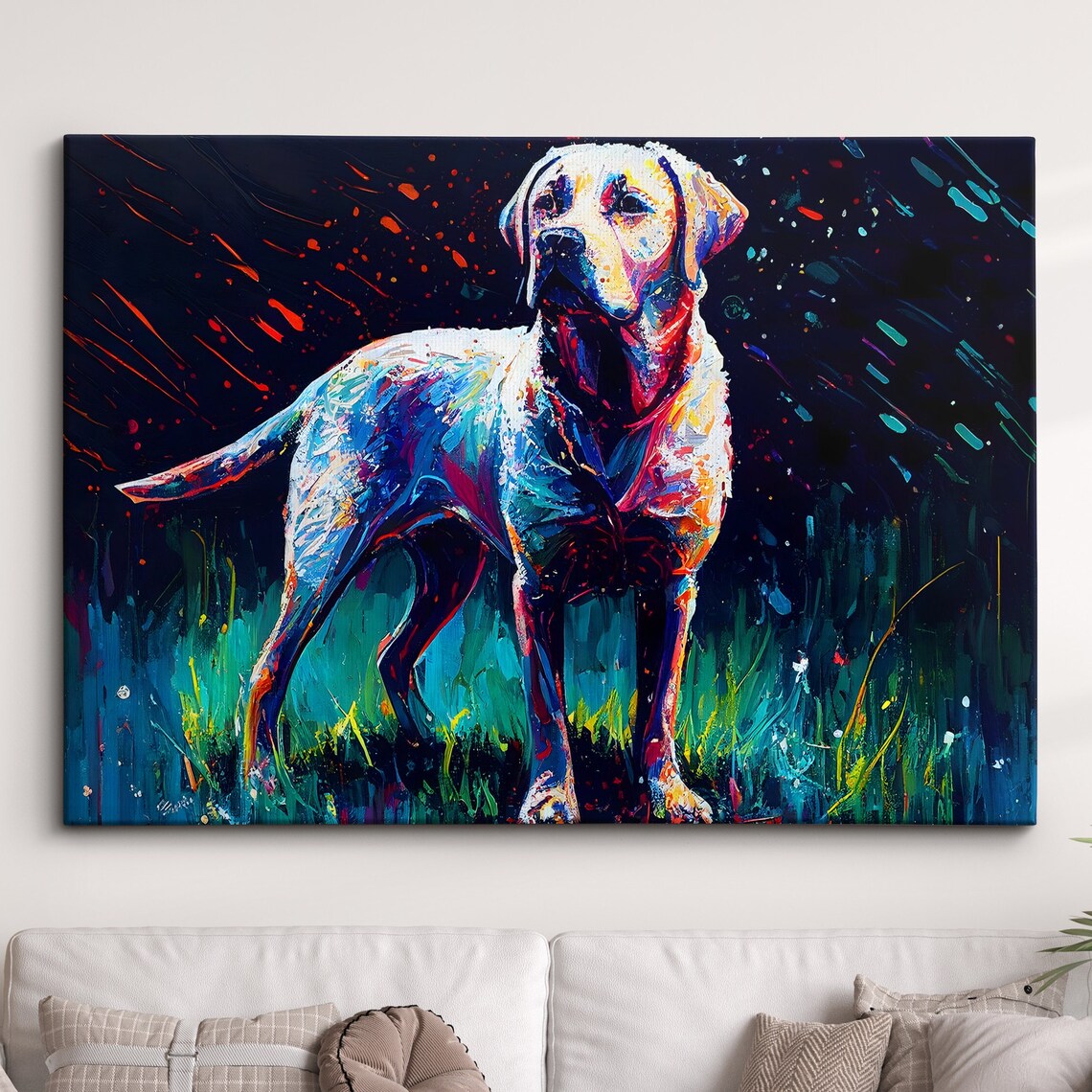 Labrador Retriever Night Field Colorful Abstract Dog Painting Wall Art