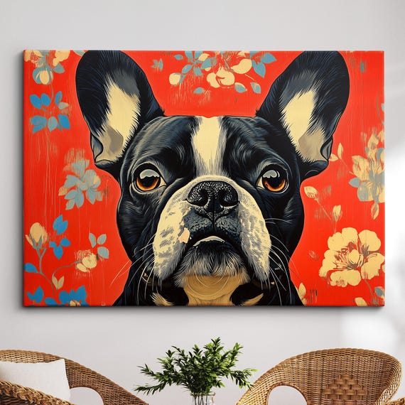 French Bulldog Colorful Pattern Abstract Modern Oil Painting Wall Art Framed Canvas Poster Print Home Kitchen Office Room Decor Dog Gifts