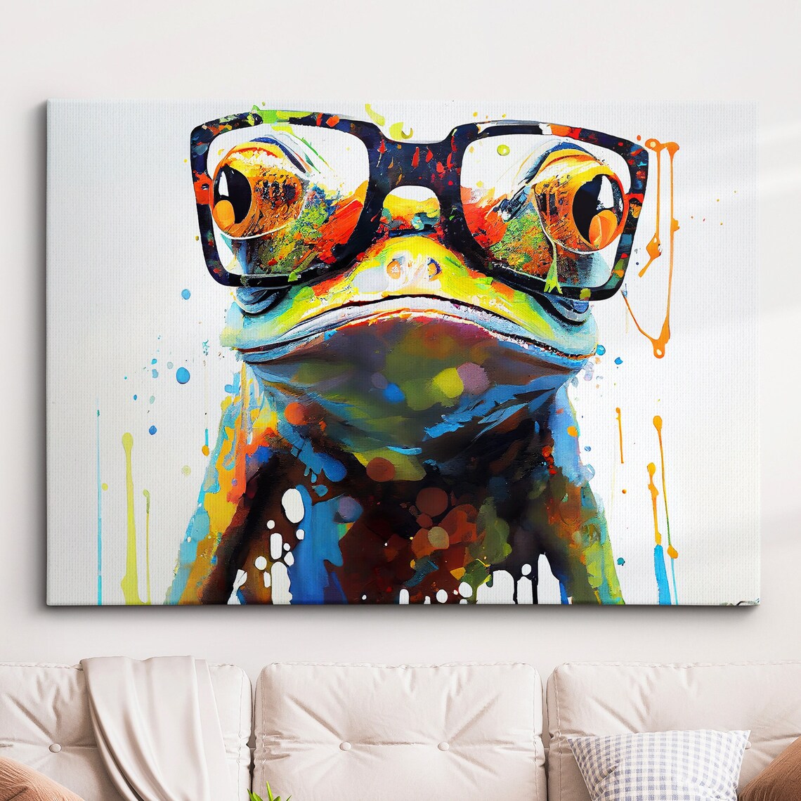 Frog Wearing Glasses Colorful Abstract Funny Animal Art Poster