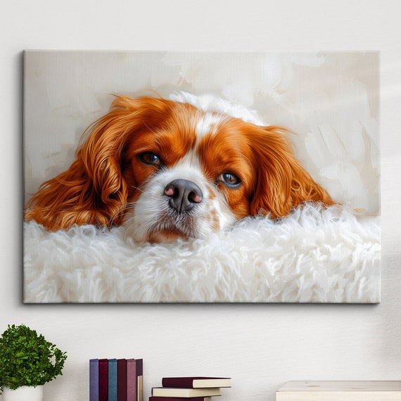 Cavalier King Charles Spaniel Crown Dog Pet Abstract Modern Painting Wall Art Framed Canvas Poster Print Home Kitchen Office Room Decor