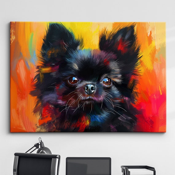 Black Colorful Pomeranian Dog Pet Abstract Modern Oil Painting Wall Art Framed Canvas Poster Print Home Kitchen Office Room Decor Gifts