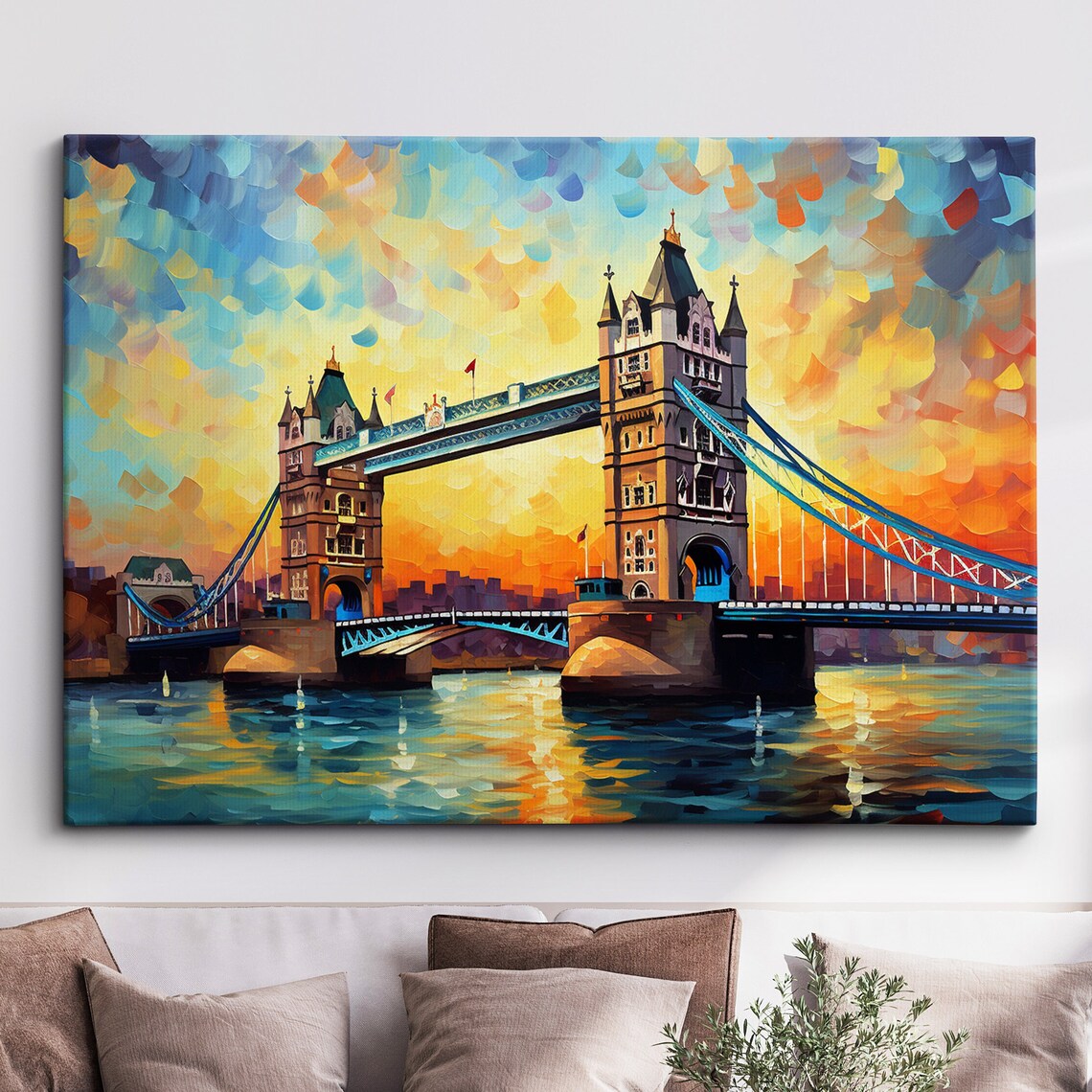 Tower Bridge London Sunset Oil Painting Style Landmark Art Poster