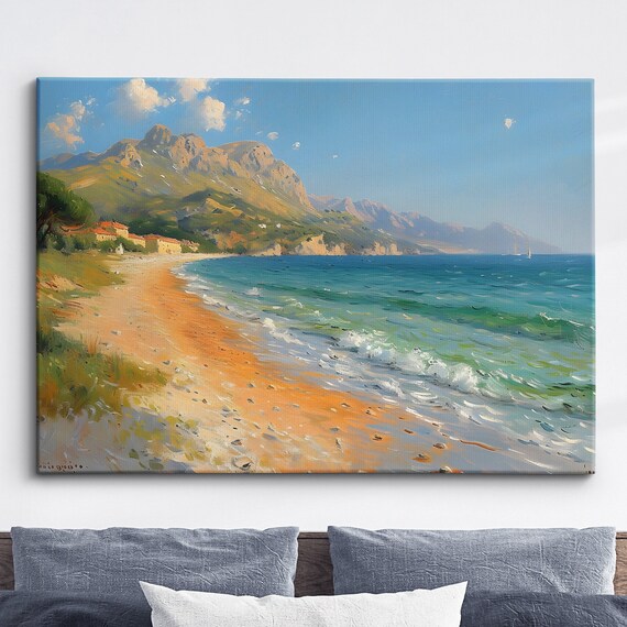 Mediterranean Beach Cove Mountains Impressionist Seaside Art Poster