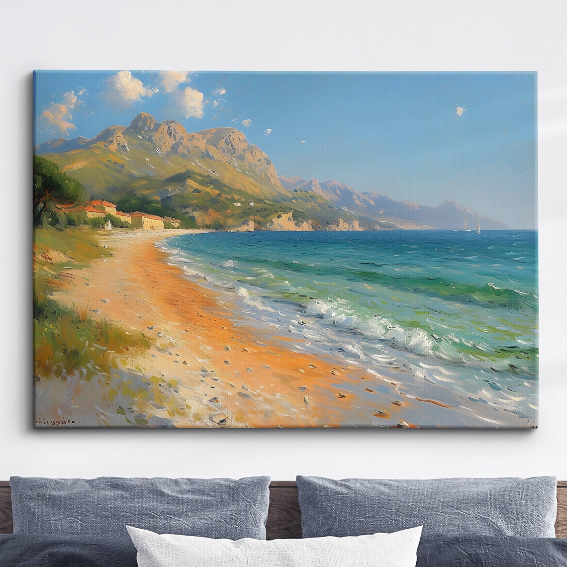 Mediterranean Beach Cove Mountains Impressionist Seaside Art Poster