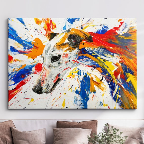 Colorful Whippet Dog Pet Abstract Modern Oil Painting Wall Art Framed Canvas Poster Print Home Kitchen Office Room Decor Gifts