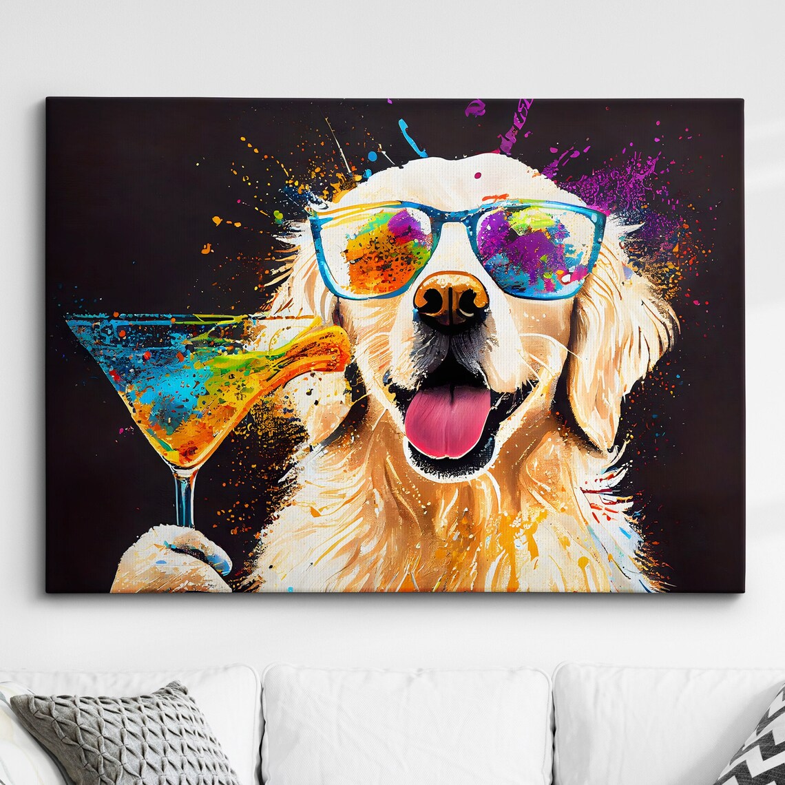 Golden Retriever Labrador Cocktail Painting Art Print