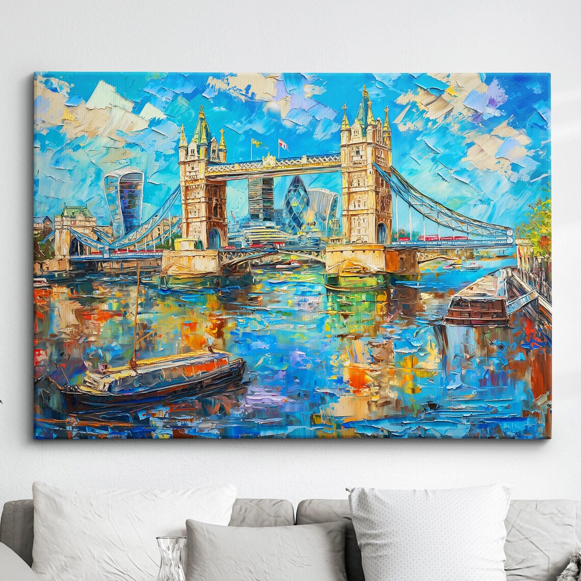Tower Bridge London Colorful Impasto Oil Painting Style Poster