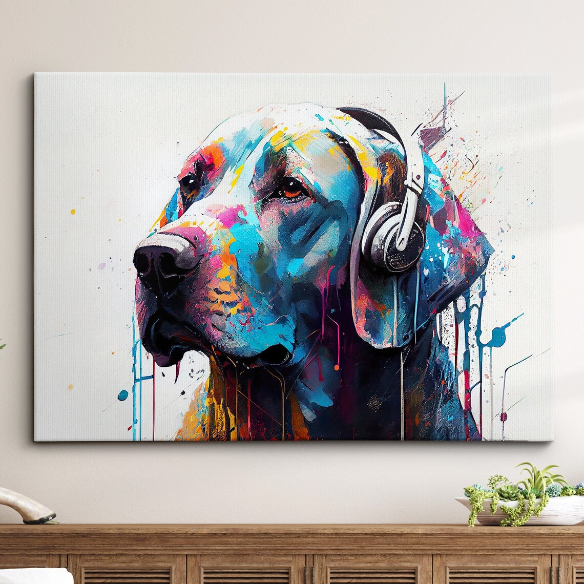 Labrador With Headphones, Abstract Modern Art Print
