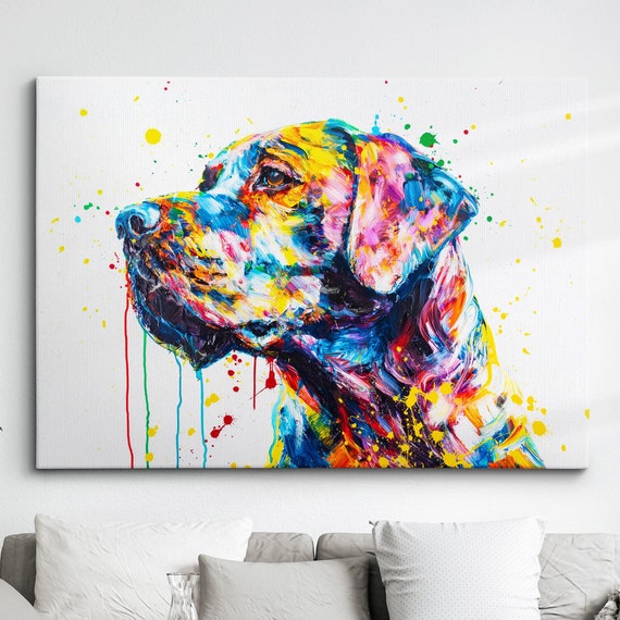 Colorful Labrador Retriever Dog Pet Abstract Modern Oil Painting Wall Art Framed Canvas Poster Print Home Kitchen Office Room Decor Gifts
