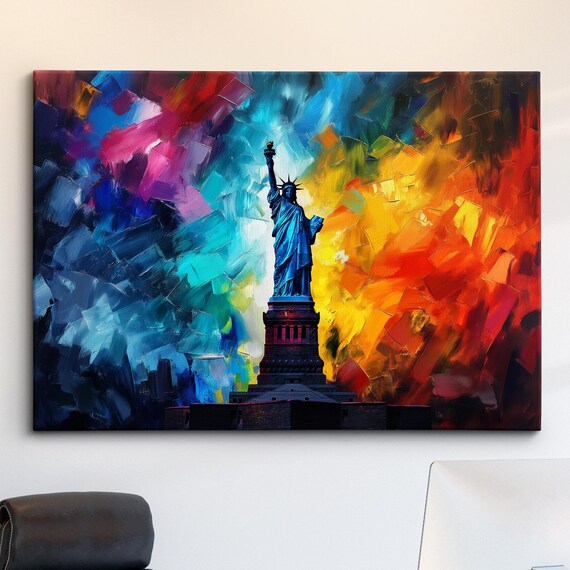 Statue of Liberty Fiery Abstract Impasto Oil Painting Canvas Poster
