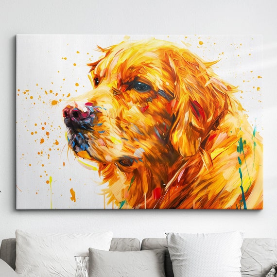Colorful Golden Retriever Dog Pet Abstract Modern Oil Painting Wall Art Framed Canvas Poster Print Home Kitchen Office Room Decor Gifts